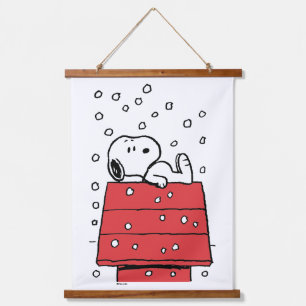 Tapiz Con Marco De Madera Cacahuetes   Snoopy Doghouse Snowflakes