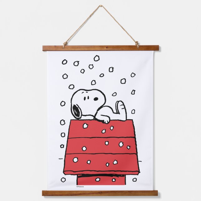 Tapiz Con Marco De Madera Cacahuetes | Snoopy Doghouse Snowflakes (Anverso)