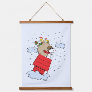 Tapiz Con Marco De Madera Cacahuetes   Snoopy el hielo volador a los Navidad