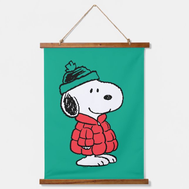 Tapiz Con Marco De Madera Cacahuetes | Snoopy Winter Coat & Gorra (Anverso)