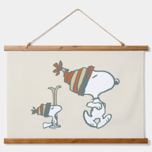 Tapiz Con Marco De Madera Cacahuetes   Viaje para esquiar Snoopy & Woodstock