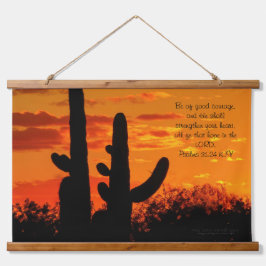 Tapiz Con Marco De Madera Cacti De Arizona Saguaro Con Sunset Naranja Lumino