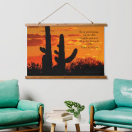 Tapiz Con Marco De Madera Cacti De Arizona Saguaro Con Sunset Naranja Lumino