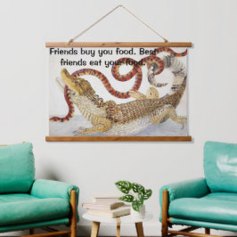 Tapiz Con Marco De Madera Caimanes comiendo una serpiente