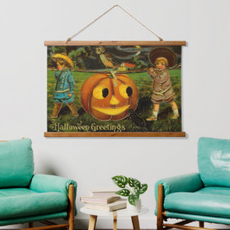 Tapiz Con Marco De Madera Calabaza de cosecha de linterna de Halloween para 