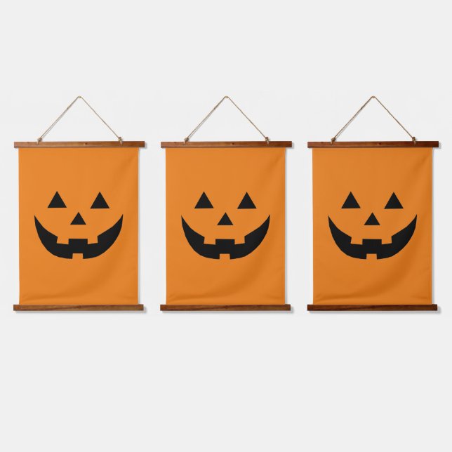 Tapiz Con Marco De Madera Calabaza de naranja fantasmagórico Jack o linterna (Triple)