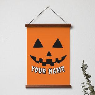 Tapiz Con Marco De Madera Calabaza Naranja Personalizada de Halloween con Tu