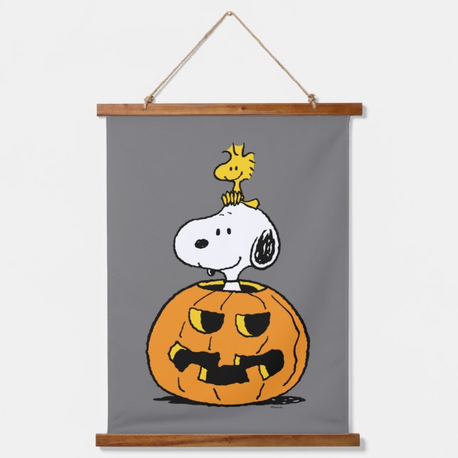 Tapiz Con Marco De Madera Calabaza Snoopy & Woodstock (Anverso)