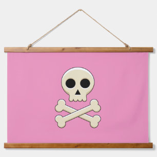 Tapiz Con Marco De Madera Calavera con huesos