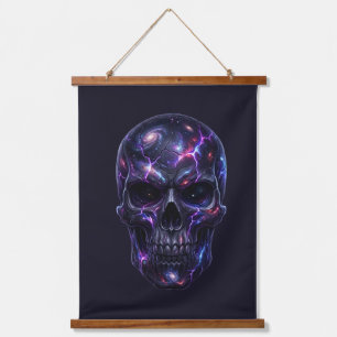 Tapiz Con Marco De Madera Calavera Cósmica Tallada en el Vacío