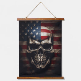 Tapiz Con Marco De Madera Calavera de la bandera americana