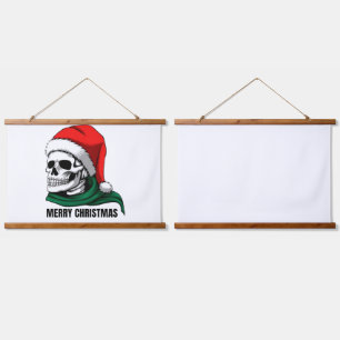 Tapiz Con Marco De Madera Calavera gótica de Navidad con sombrero de Santa