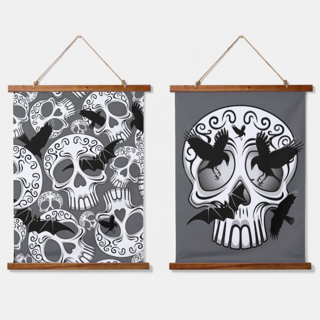 Tapiz Con Marco De Madera Calaveras decorativas de Halloween (Doble)