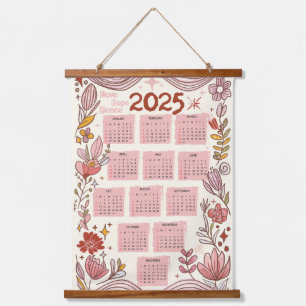 Tapiz Con Marco De Madera Calendario 2025 Floral Love, Hope, Peace