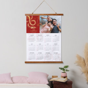 Tapiz Con Marco De Madera Calendario chino de Año Nuevo 2025 para Snake Zodi