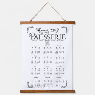 Tapiz Con Marco De Madera Calendario mural de pastelería 2026, negro y blanc