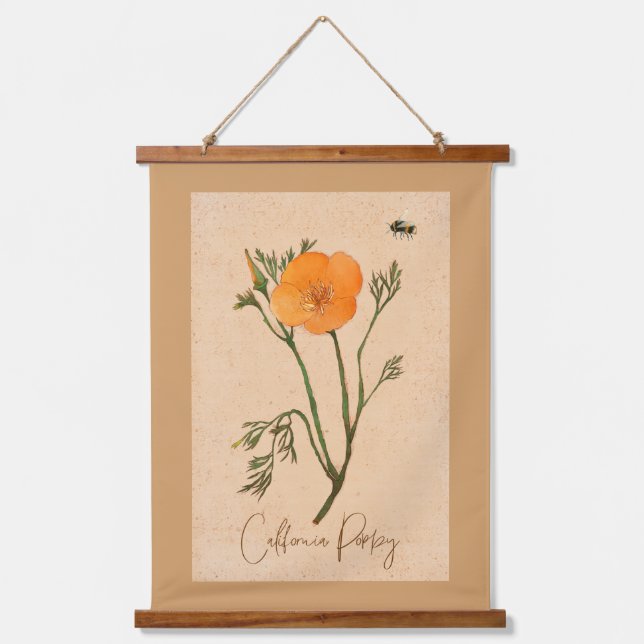 Tapiz Con Marco De Madera California Poppy Wildflower (Anverso)