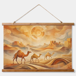 Tapiz Con Marco De Madera Camellos del amanecer en el desierto Arenas movedi