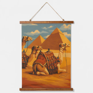Tapiz Con Marco De Madera Camellos y pirámides de Egipto vintage - Muro de l