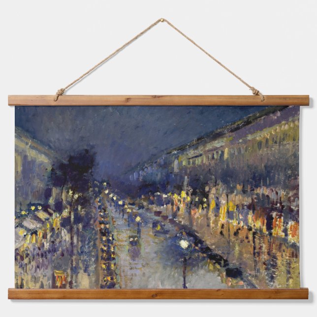 Tapiz Con Marco De Madera Camille Pissarro - Boulevard Montmartre de noche (Anverso )
