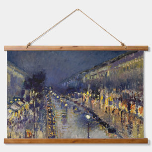 Tapiz Con Marco De Madera Camille Pissarro - Bulevar Montmartre de noche