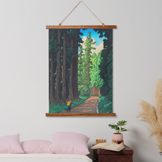 Tapiz Con Marco De Madera Camino a Nikko por el arte japonés Kawase Hasui (Dormitorio)