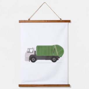 Tapiz Con Marco De Madera Camión de basura verde Decoración de dormitorio pa
