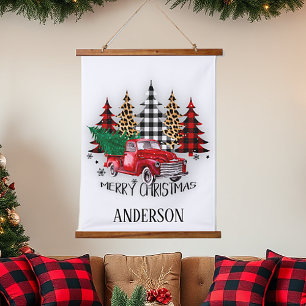Tapiz Con Marco De Madera Camión y árboles de Navidad personalizados