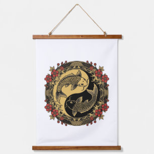 Tapiz Con Marco De Madera Camiseta Gráfica de Dragones Yin Yang