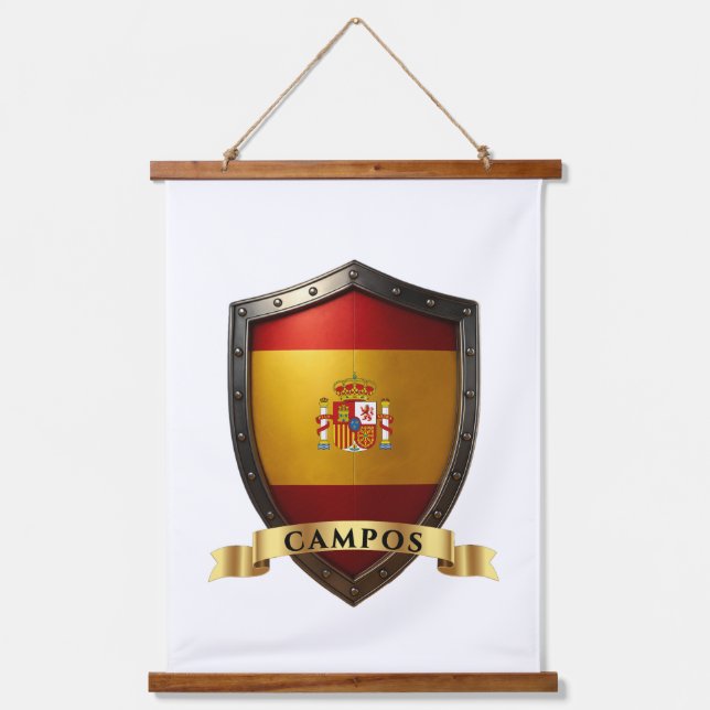 Tapiz Con Marco De Madera Campos Spain Heraldic Name Shield (Anverso)