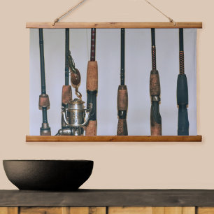 Tapiz Con Marco De Madera Cañas de Pescar y Carretes Fotografía Rústica