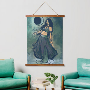 Tapiz Con Marco De Madera Cáncer Belly Zodiac MoonChild Goddess