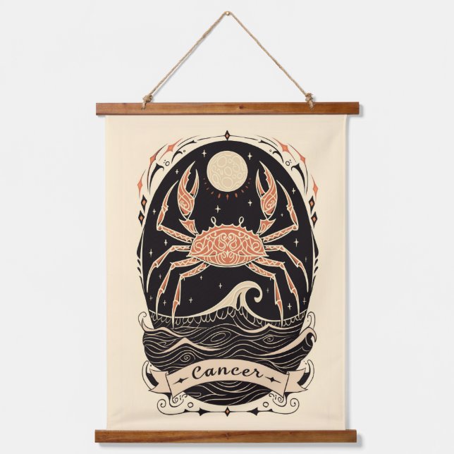 Tapiz Con Marco De Madera Cáncer de tapicería Arte zodiaco celeste (Anverso)