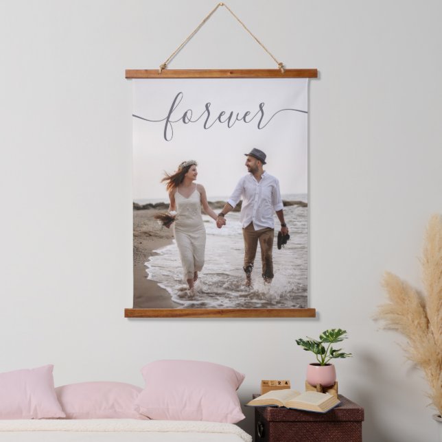 Tapiz Con Marco De Madera Canto de fotos de boda personalizada con guión rom (Dormitorio)