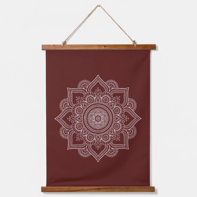 Tapiz Con Marco De Madera Canvas modernas de Mandala geométrica en rojo borg (Anverso)