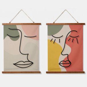 Tapiz Con Marco De Madera Cara Boho Facial Abstracto Tonos Suaves