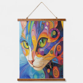 Tapiz Con Marco De Madera Cara de gato vibrante