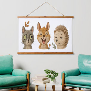 Tapiz Con Marco De Madera Caras caprichosas del bosque – Adorables animales