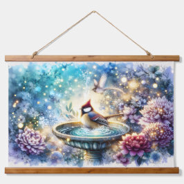 Tapiz Con Marco De Madera Cardinal at Birdbath Dreamy Garden Ar