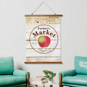 Tapiz Con Marco De Madera Cartel de manzanas de mercado de granjeros