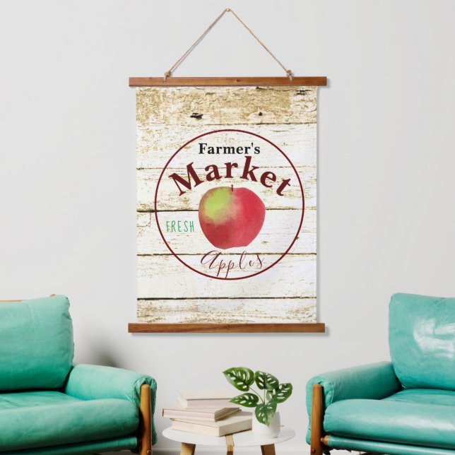 Tapiz Con Marco De Madera Cartel de manzanas de mercado de granjeros (Sala de estar)