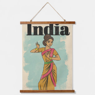 Tapiz Con Marco De Madera Cartel de viaje vintage de la India