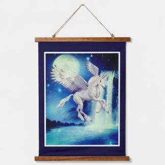 Tapiz Con Marco De Madera Cascada de Fantasía de Unicornio Volador Caballo 