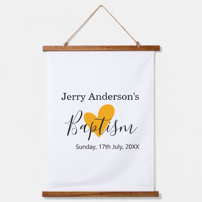 Tapiz Con Marco De Madera Catholic baptism kids modern simple QR minimal (Anverso)