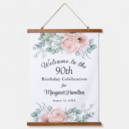 Tapiz Con Marco De Madera Celebración del cumpleaños 90 de Soft Floral