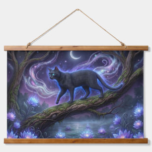 Tapiz Con Marco De Madera Celestial Black Cat Wall Tapestry - Magical Moon &