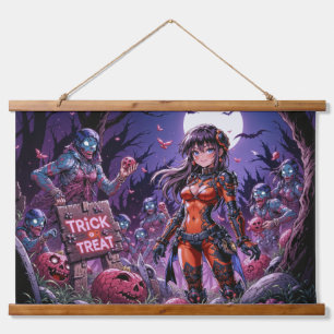 Tapiz Con Marco De Madera Cerebros Regalados por Zombies Halloween Truco o T