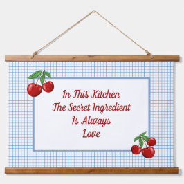 Tapiz Con Marco De Madera Cerezas rojas en la cocina azul verificada