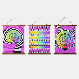 Tapiz Con Marco De Madera Chevron Spiral Lines Series of 3