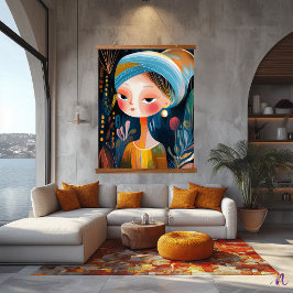 Tapiz Con Marco De Madera Chica abstracto e ingenuo con perla: giro de arte